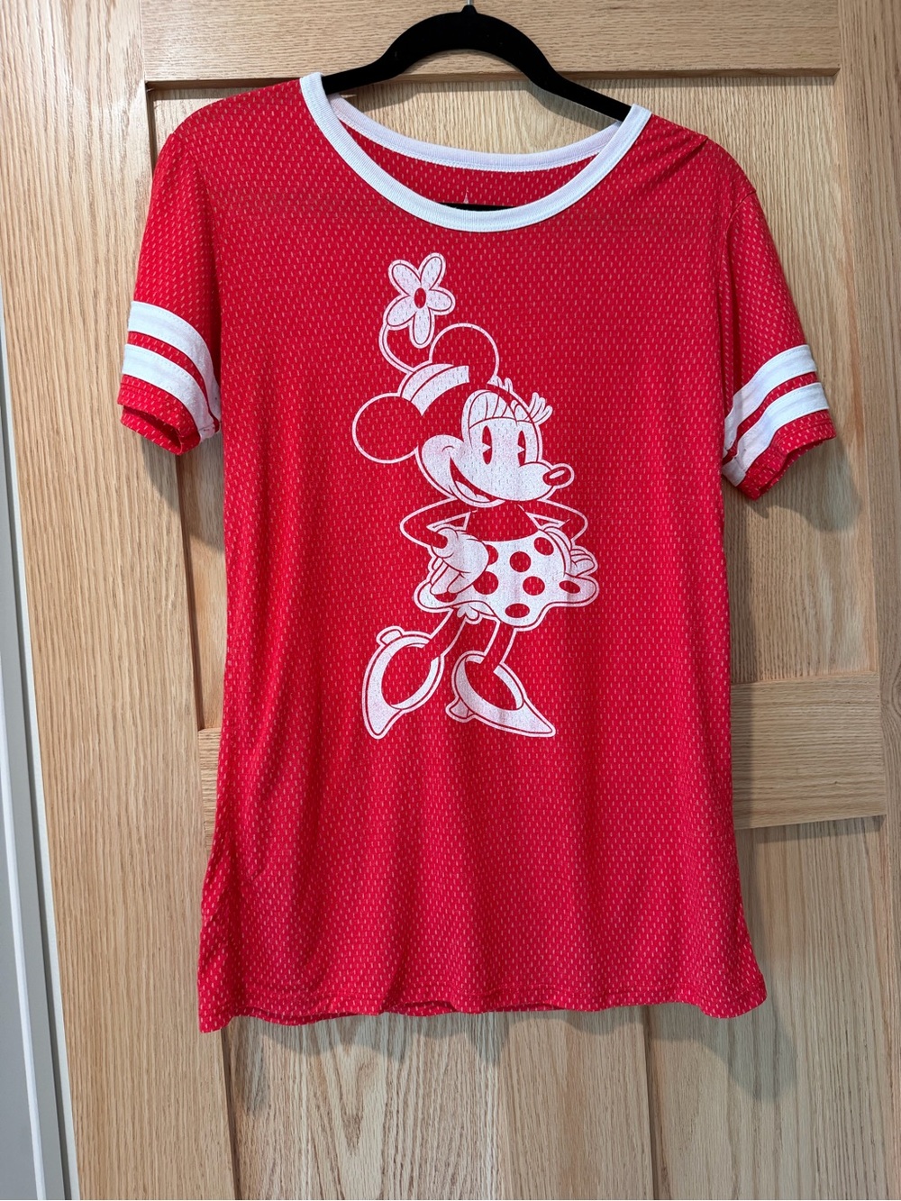 Disney Red Minnie Mouse Mesh Short Sleeve Tee with White Trim